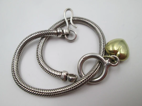 Women's bracelet. 925 sterling silver. Cord and vermeil heart. 2000's. Europe