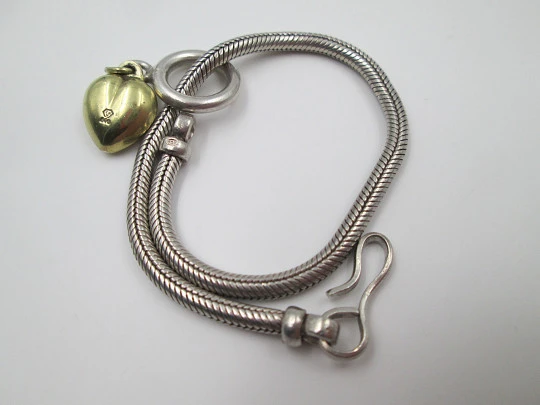 Women's bracelet. 925 sterling silver. Cord and vermeil heart. 2000's. Europe