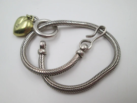 Women's bracelet. 925 sterling silver. Cord and vermeil heart. 2000's. Europe