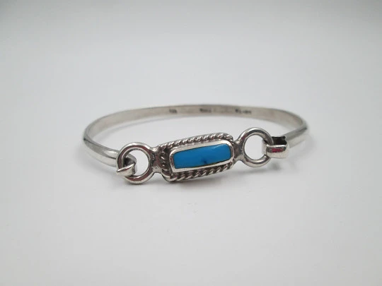 Women's bracelet. Sterling silver and rectangular turquoise. Hook clasp. 1980's