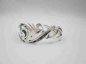 Women's bracelet. Sterling silver & turquoise. Leaf links. 1980's. Mexico