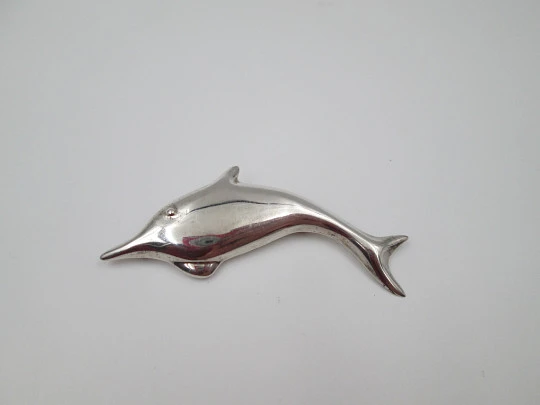 Women's brooch. 925 sterling silver. Swimming dolphin figure. Pin on back. Mexico. 1960's Women's brooch. 925 sterling silver. Swimming dolphin figure. Pin on back. Mexico. 1960's