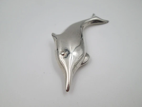 Women's brooch. 925 sterling silver. Swimming dolphin figure. Pin on back. Mexico. 1960's Women's brooch. 925 sterling silver. Swimming dolphin figure. Pin on back. Mexico. 1960's
