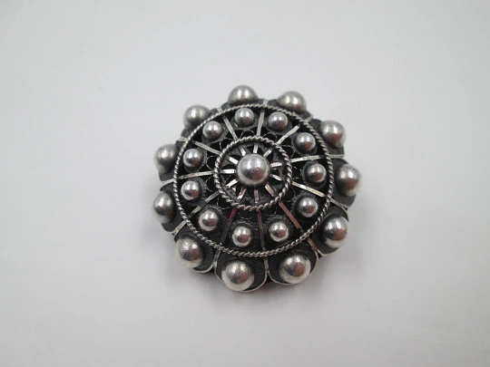 Women's brooch. Charro button. 925 sterling silver. Openwork. 1980's