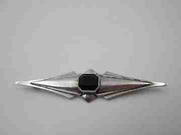Women's brooch. Sterling silver and black faceted stone. Safety pin. 1960's. Europe