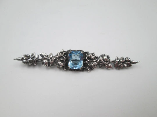 Women's brooch. Sterling silver. Floral & vegetable motifs. Blue gem. 1960's. Europe