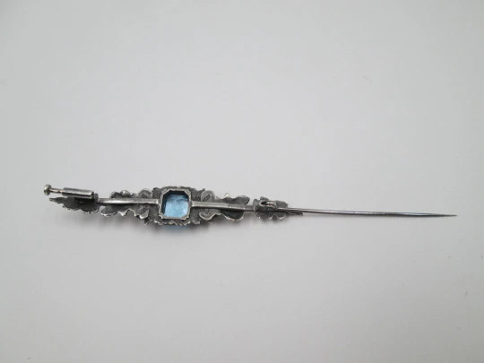 Women's brooch. Sterling silver. Floral & vegetable motifs. Blue gem. 1960's. Europe