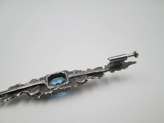 Women's brooch. Sterling silver. Floral & vegetable motifs. Blue gem. 1960's. Europe