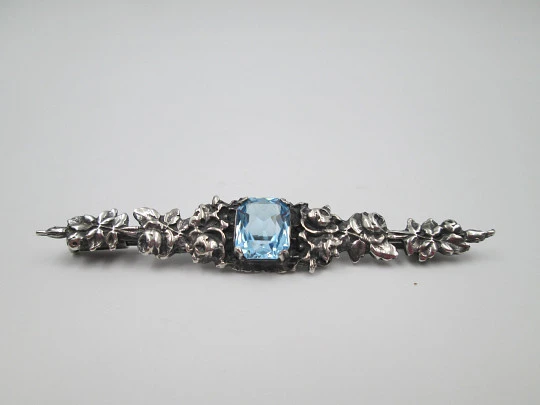 Women's brooch. Sterling silver. Floral & vegetable motifs. Blue gem. 1960's. Europe