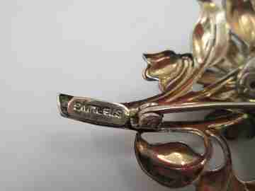 Women's brooch. Vermeil sterling silver. Flower with blue stone. 1970's. UK