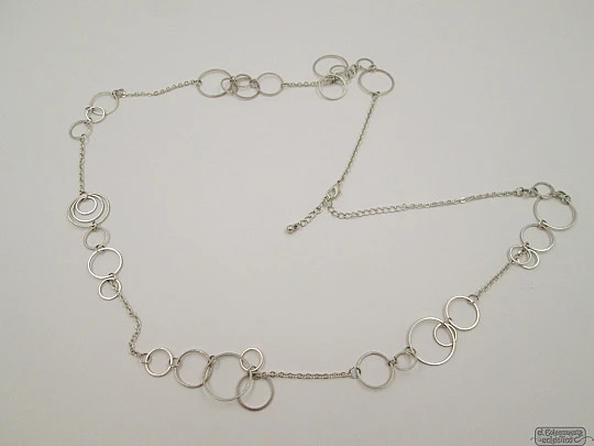 Women's chain necklace. Sterling silver. Different size rings. 1990's