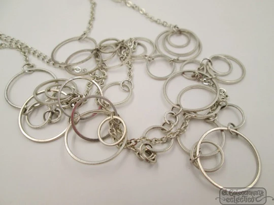 Women's chain necklace. Sterling silver. Different size rings. 1990's