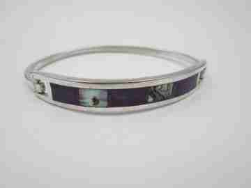 Women's circle bracelet. Sterling silver, amethysts & mother of pearl. 1980's