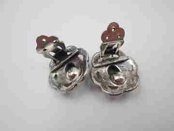 Women's clip earrings. Sterling silver, black stones and marcasite. 1960's