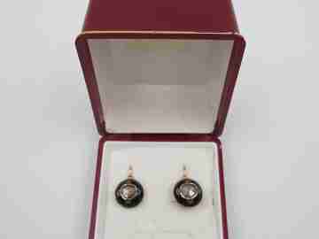 Women's earrings. 18k yellow gold. 1900. Diamonds and black enamel