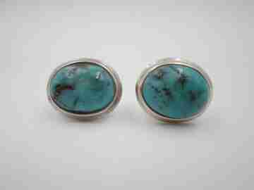 Women's earrings. 925 sterling silver and fine turquoise. Push back clasp. 1990's