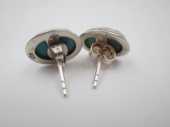 Women's earrings. 925 sterling silver and fine turquoise. Push back clasp. 1990's