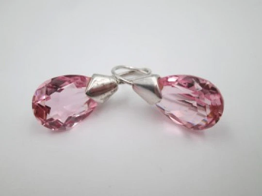 Women's earrings. 925 sterling silver and pink gems. Hook clasp. 1990's