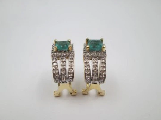 Women's earrings. Emeralds & diamonds. 18 karat white and yellow gold. 2010's