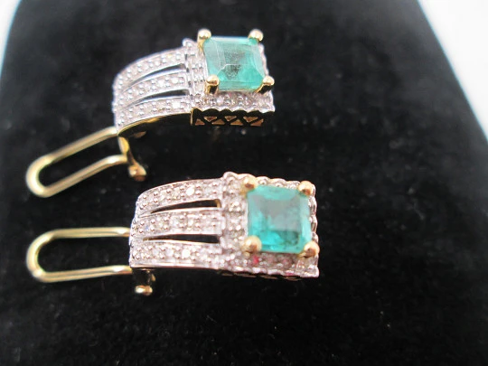 Women's earrings. Emeralds & diamonds. 18 karat white and yellow gold. 2010's