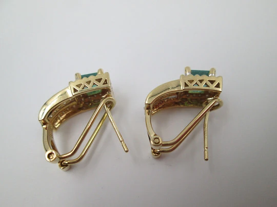 Women's earrings. Emeralds & diamonds. 18 karat white and yellow gold. 2010's
