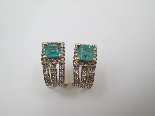 Women's earrings. Emeralds & diamonds. 18 karat white and yellow gold. 2010's