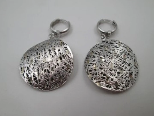 Women's earrings. Sterling silver & gold details. Wavy openwork spheres. 1980's