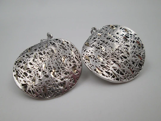 Women's earrings. Sterling silver & gold details. Wavy openwork spheres. 1980's