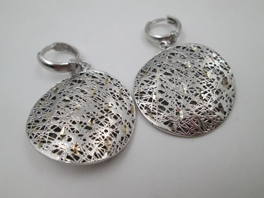 Women's earrings. Sterling silver & gold details. Wavy openwork spheres. 1980's