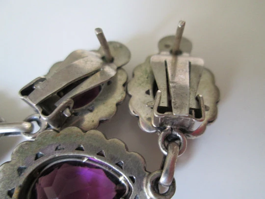 Women's earrings. Sterling silver, gold, marcasites and amethysts. 1970's Women's earrings. Sterling silver, gold, marcasites and amethysts. 1970's