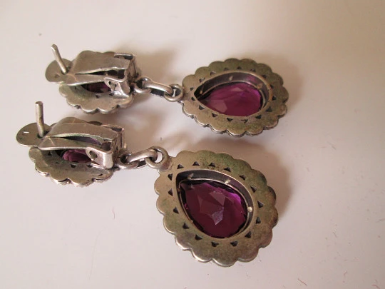 Women's earrings. Sterling silver, gold, marcasites and amethysts. 1970's Women's earrings. Sterling silver, gold, marcasites and amethysts. 1970's