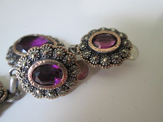 Women's earrings. Sterling silver, gold, marcasites and amethysts. 1970's Women's earrings. Sterling silver, gold, marcasites and amethysts. 1970's
