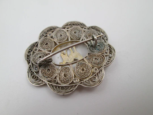 Women's filigree brooch. Sterling silver. Llama figure. Pin back. 1980's. South America