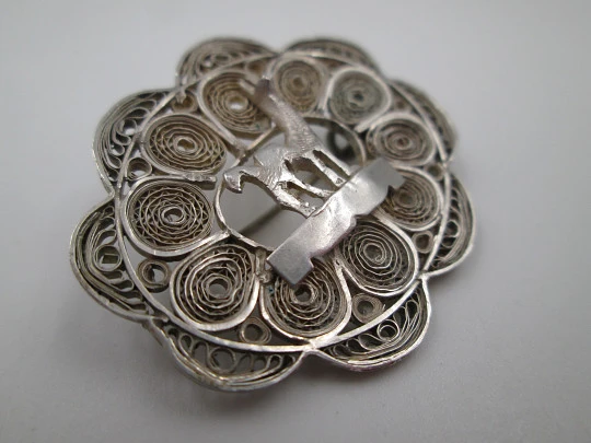 Women's filigree brooch. Sterling silver. Llama figure. Pin back. 1980's. South America
