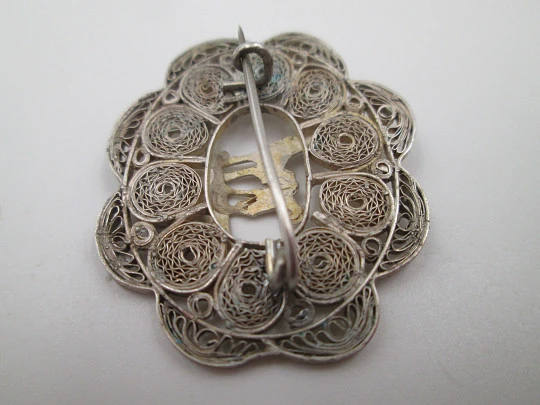 Women's filigree brooch. Sterling silver. Llama figure. Pin back. 1980's. South America