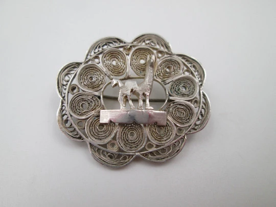 Women's filigree brooch. Sterling silver. Llama figure. Pin back. 1980's. South America