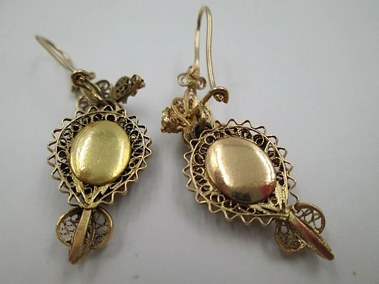 Women's filigree earrings. 18k yellow gold & turquoises. 1910. Reliquary