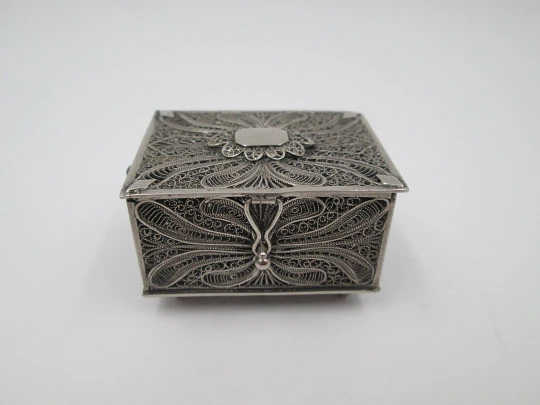 Women's filigree pillbox. 925 sterling silver. Vegetable motifs. 1970's