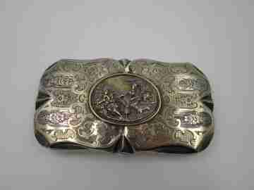 Women's french handbag. Silver & vermeil. Romantic scene. 1900's