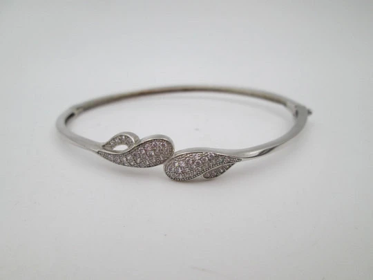 Women's half round bangle with strass. 925 sterling silver. Tab clasp. Spain. 1990's
