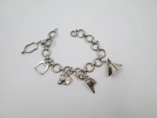 Women's hoops bracelet. Sterling silver. Equestrian pendants. 1960's