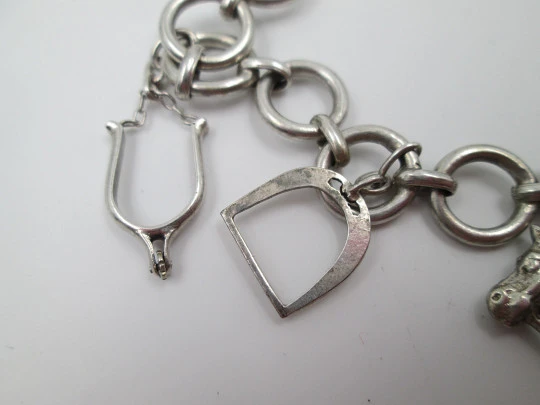 Women's hoops bracelet. Sterling silver. Equestrian pendants. 1960's