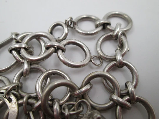 Women's hoops bracelet. Sterling silver. Equestrian pendants. 1960's