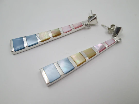 Women's long earrings. 925 sterling silver and mother of pearl. Press clasp. 2000's