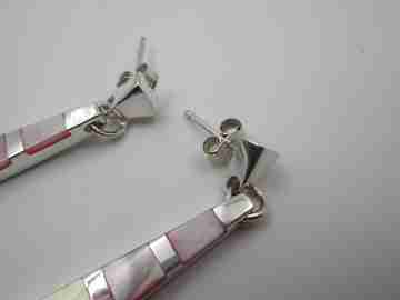 Women's long earrings. 925 sterling silver and mother of pearl. Press clasp. 2000's