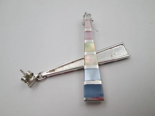 Women's long earrings. 925 sterling silver and mother of pearl. Press clasp. 2000's