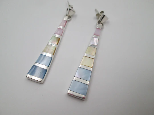 Women's long earrings. 925 sterling silver and mother of pearl. Press clasp. 2000's