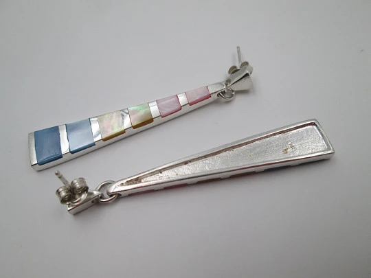 Women's long earrings. 925 sterling silver and mother of pearl. Press clasp. 2000's