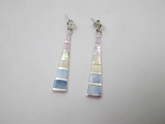 Women's long earrings. 925 sterling silver and mother of pearl. Press clasp. 2000's