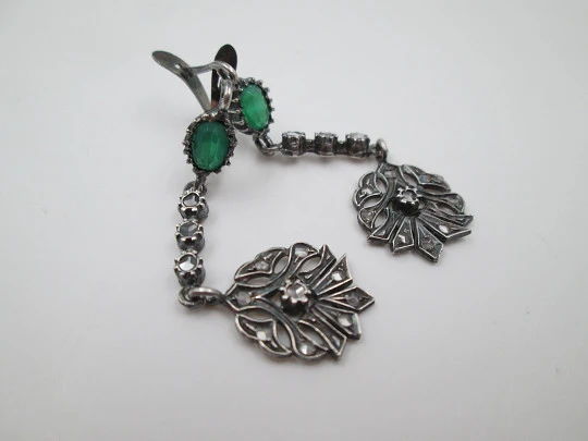 Women's long earrings. 925 sterling silver. Chrysoprases & white gems. Lever clasp Women's long earrings. 925 sterling silver. Chrysoprases & white gems. Lever clasp